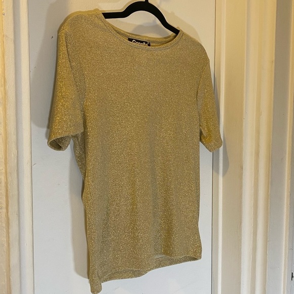 80s VTG Gold Sparkle Knit Sweater Shirt - Picture 3 of 7